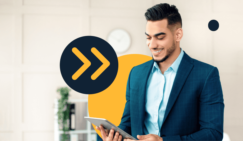 Hombre profesional en negocios comerciales revisa su tablet