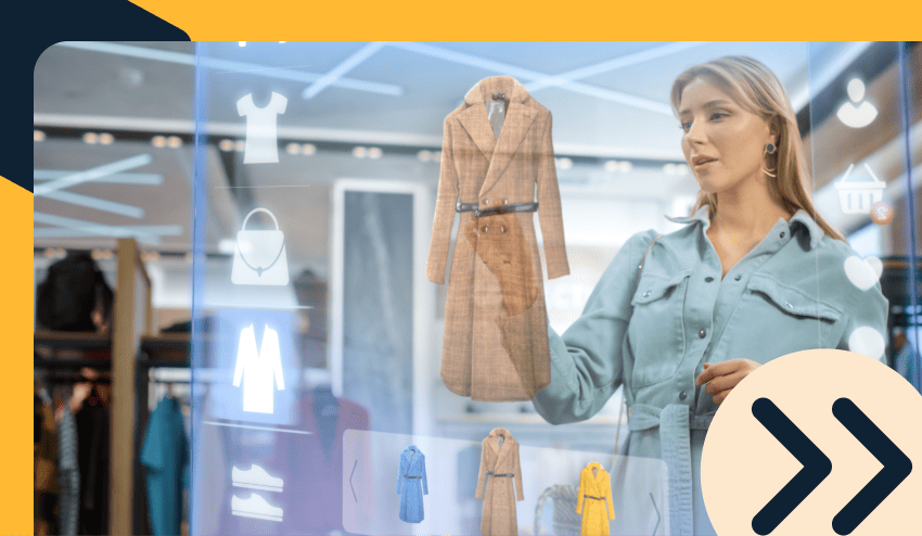Mujer en tienda con una experiencia de compra en realidad virtual
