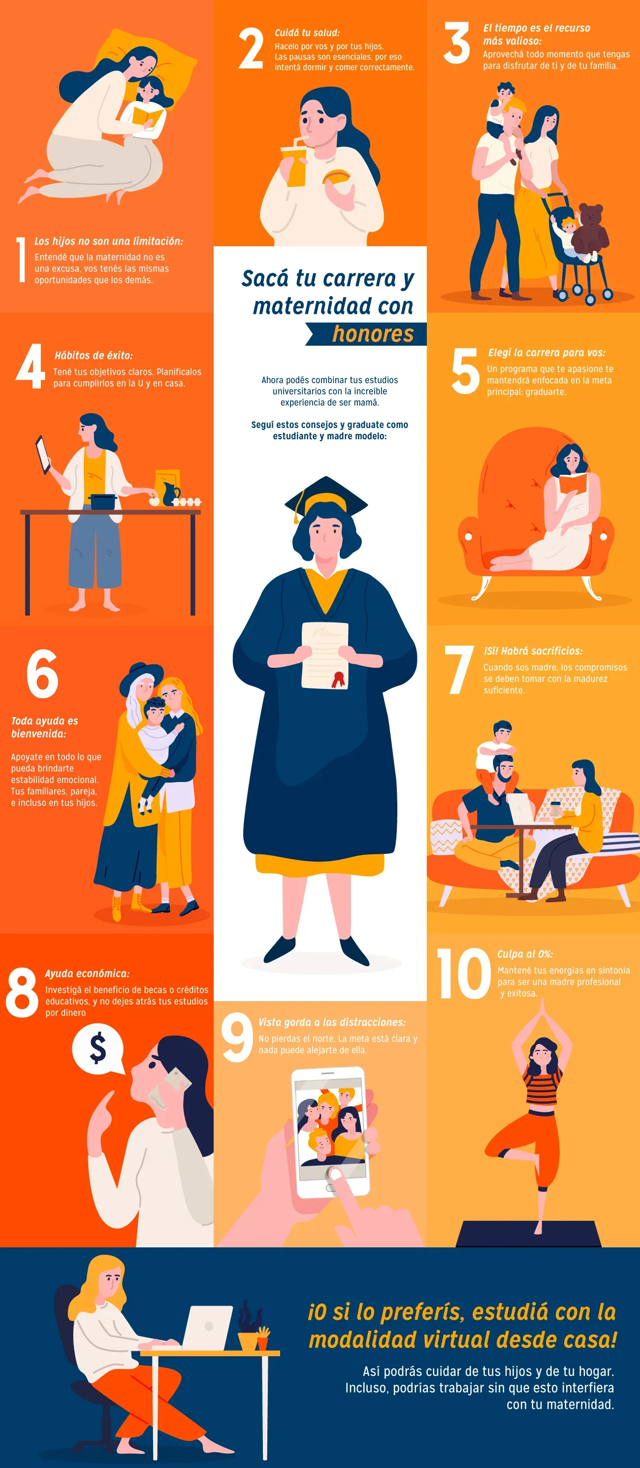Infografía con consejos para estudiar y ser madre al mismo tiempo